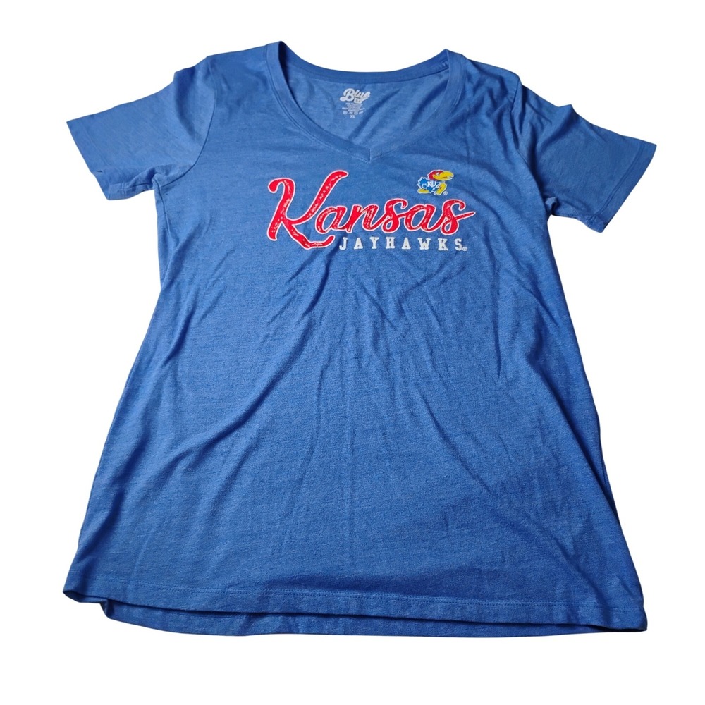 Blue 84 Kansas Jayhawks V Neck T Shirt Women's‎ XL Royal Blue Graphic Tee